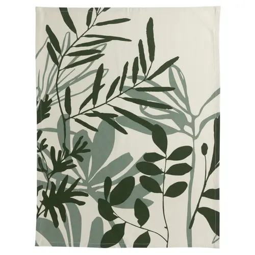 Torchon en coton motif végétal vert Majda - 50 x 70 cm
