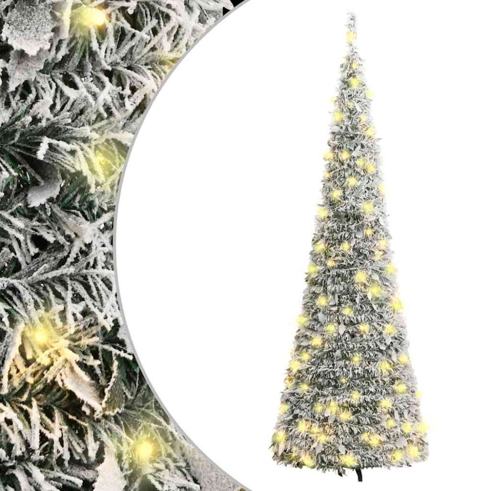 vidaXL Sapin de Noël artificiel escamotable avec neige floquée 150 LED – Ambiance extérieure