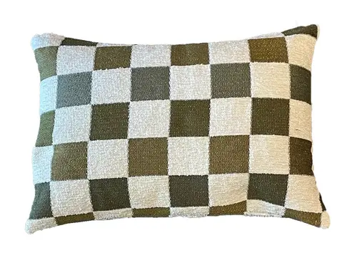 Coussin vert kaki en PE/coton Échiquier - 35 x 50 cm