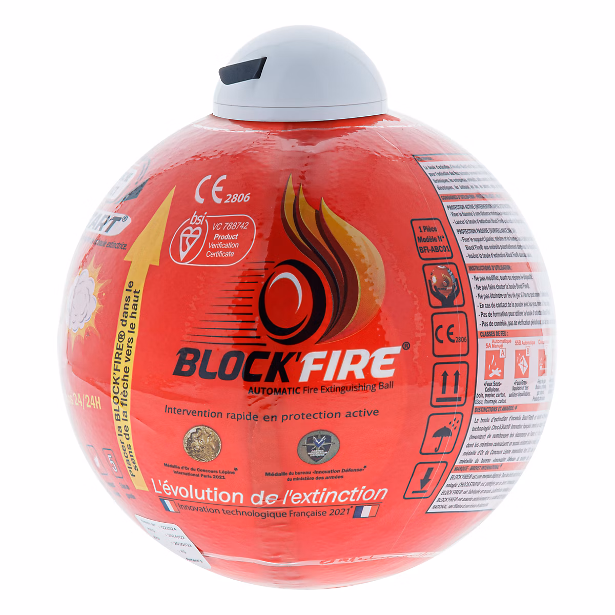 Détecteur de fumée, gaz et protection incendie – Boule extinctrice Block Fire intérieur/extérieur