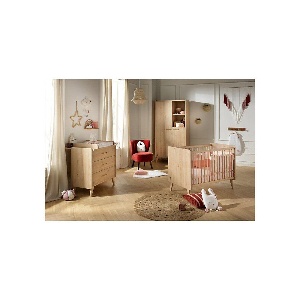 Meuble – Commode à langer SAUTHON Arty 3 tiroirs Chêne Suave avec plan à langer amovible