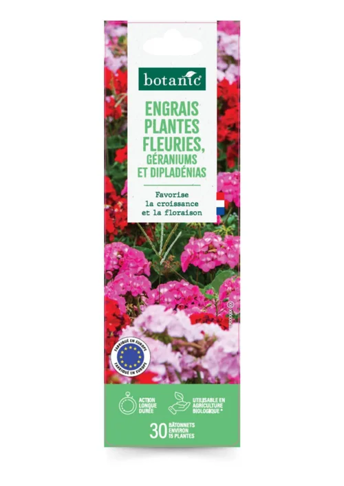 Engrais géraniums, dipladénias et fleurs en boîte botanic® - 30 bâtonnets