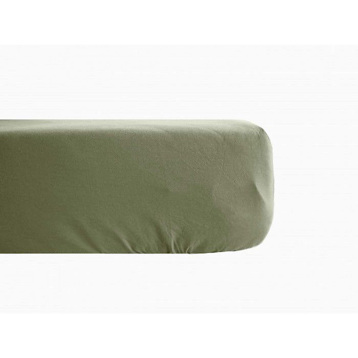 Drap housse Palace pur coton teint lavé 63 fils/cm² Vent du sud – 140 × 190, Palace Sauge