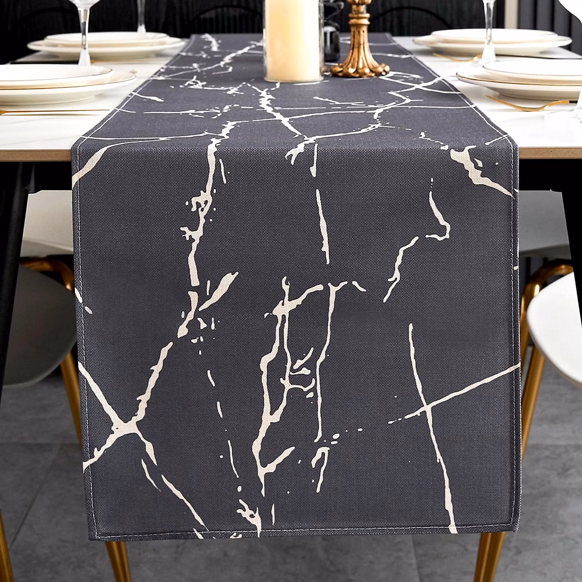 Chemin de Table Gris et Blanc 140 × 40 cm