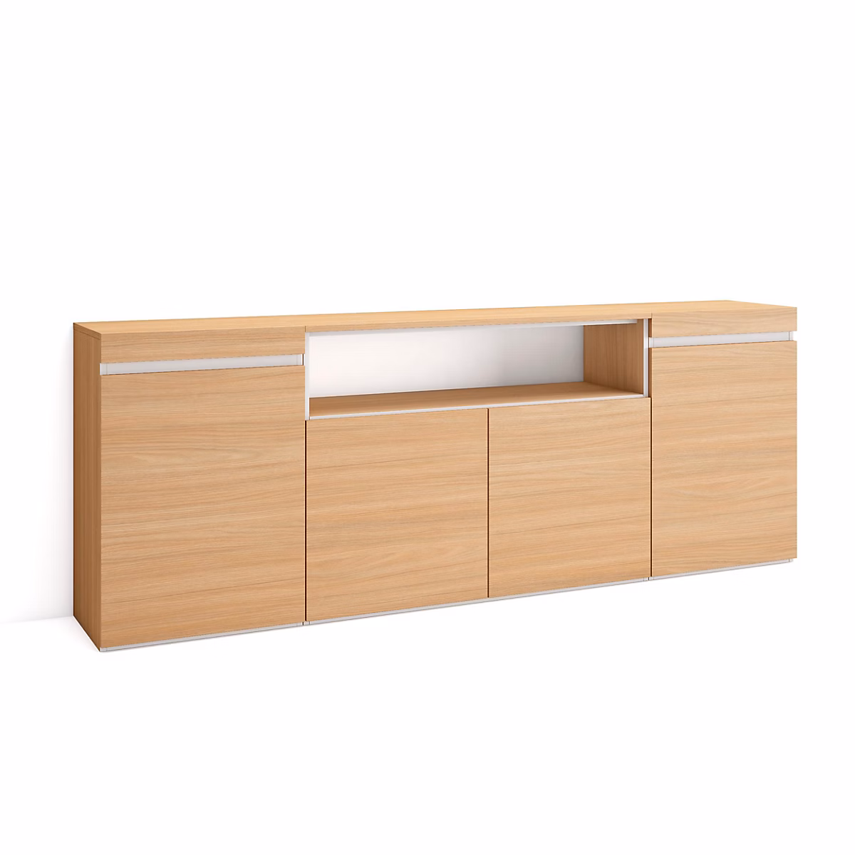 Buffet salon et cuisine – 200 × 35 × 75cm, 4 Portes, Chêne soft et blanc