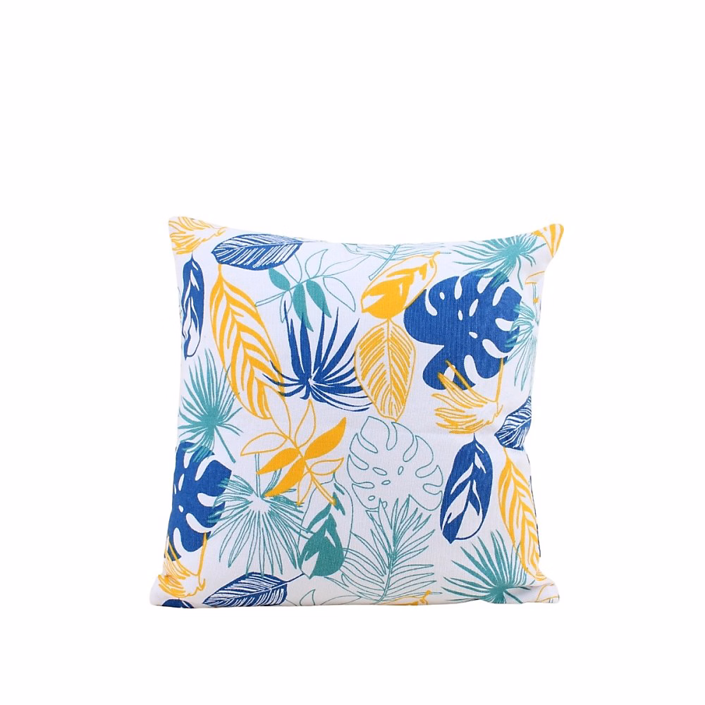 Coussin en tissu blanc motifs tropical 40 × 40cm