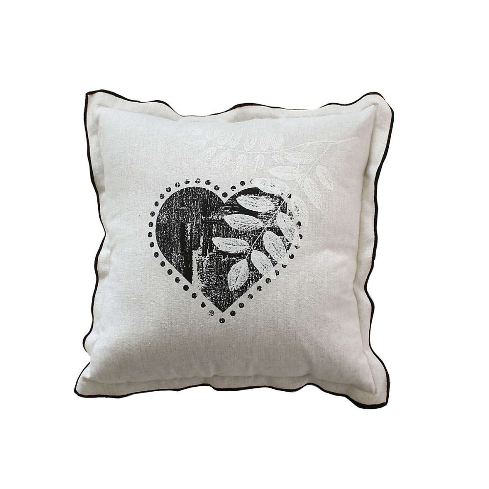 Coussin, plaid et pouf – Coussin imprimé cœurs en coton recyclé chambray Epicéa