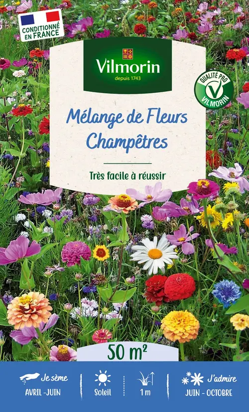 Mélange de fleurs 50 m² champêtre coloris multicolore Vilmorin jardin - 11,5 x 4,35 x 19 cm