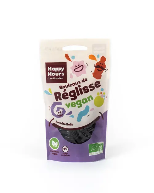 Sachet réglisse rouleau vegan bio Happy Hours en Biovallée - 115 g
