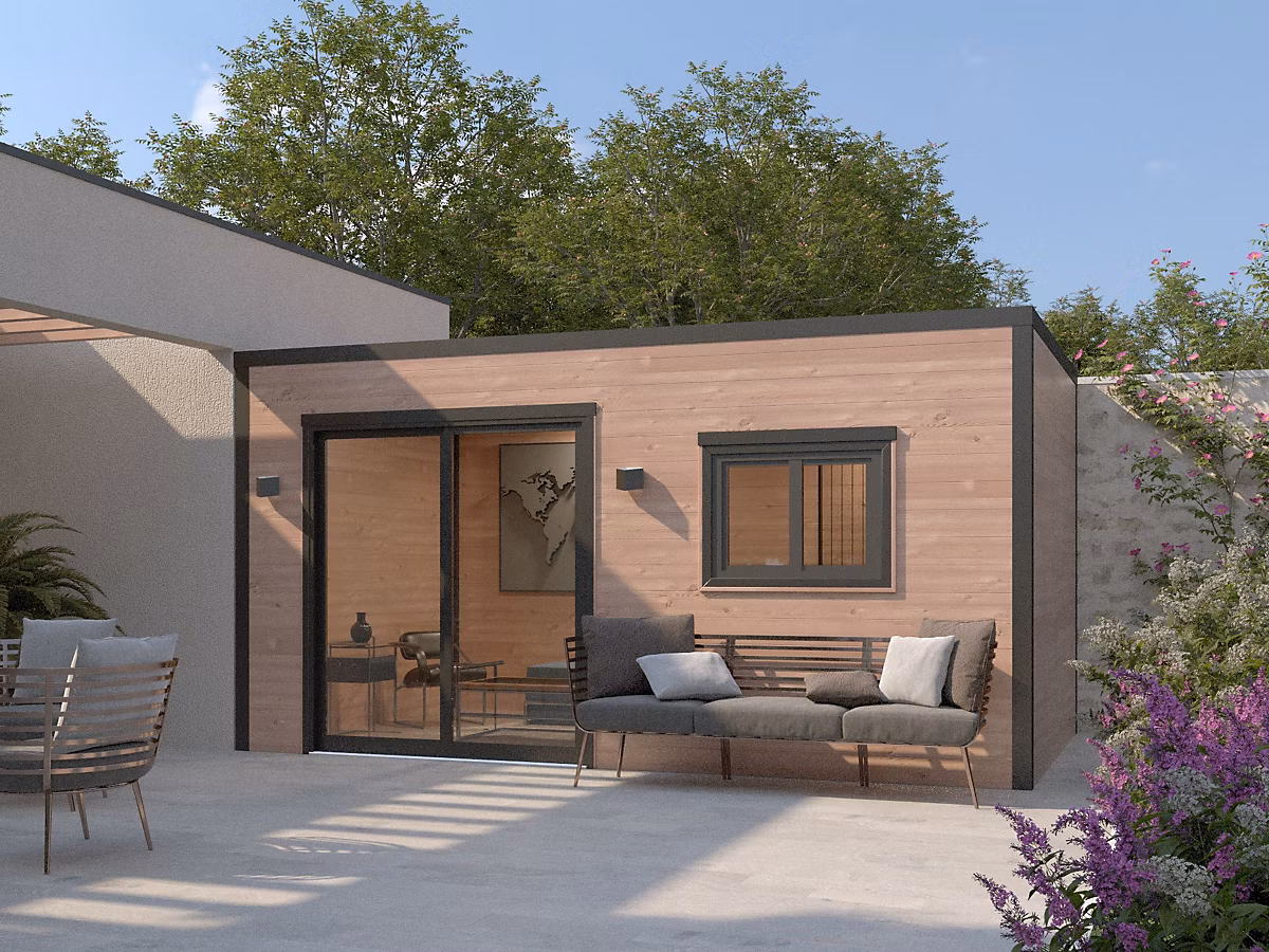 Abri de jardin Design bois douglas ép.55 mm surface totale 14.5m² | Abri de jardin