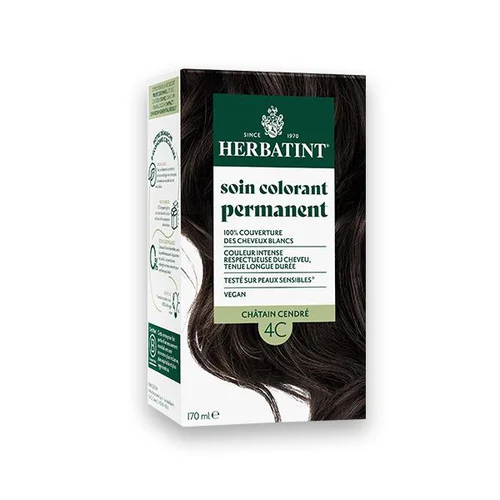 Coloration permanente pour cheveux châtain cendré 4C aux extraits végétaux biologiques vegan Herbatint - 170 ml