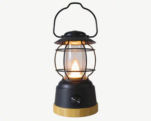 Lanterne en métal noir USB à 12 LED blanc chaud - Ø 12,6 cm x H 22 cm