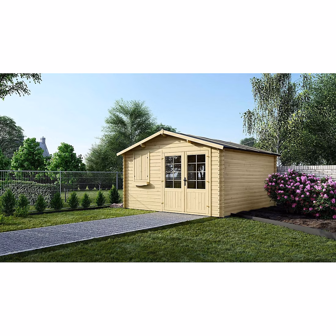 Abri de jardin en bois – 16m2, 4 × 4m, Ep. 28mm, Couleur: naturel, DOM130