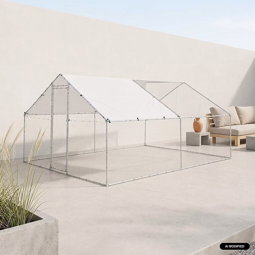 Enclos pour poulailler et volière 12m² acier galvanisé gris et vert. plusieurs dimensions – Babette