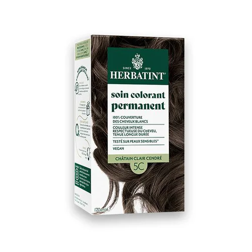 Coloration permanente pour cheveux châtain clair cendré 5C aux extraits végétaux biologiques vegan Herbatint - 170 ml