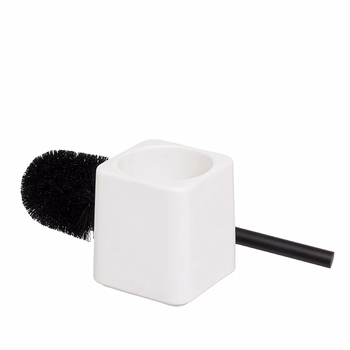 Brosse à toilettes Noir avec support en céramique Blanche – Longueur 10 x Largeur 10 x Hauteur 34 cm