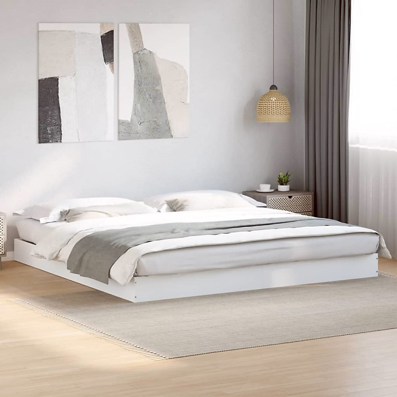 Cadre de lit sans matelas blanc 180 × 200 cm bois d ingénierie