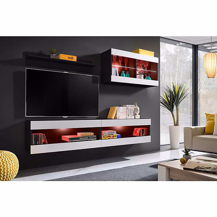 Ensemble TV Komodee TIVOLI SET6 avec LED RGB – Noir Blanc 35 × 200 × 195 cm