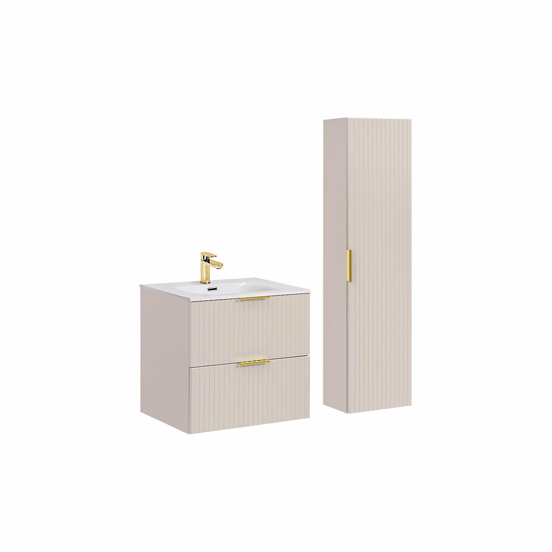 Ensemble de salle de bains NOXERA 80 cm Marron congo Vasque encastrée et colonne suspendue – Réf. VIPDDCTTL8448705403