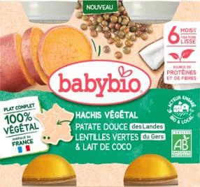 Hachis végétal patate douce des Landes lentilles vertes Baby Bio - 2 x 200 g