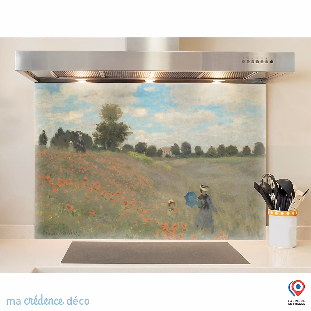 Crédence cuisine fond de hotte Claude Monet – Coquelicots, environs d'Argenteuil, Verre trempé, L 70 cm x H 60 cm