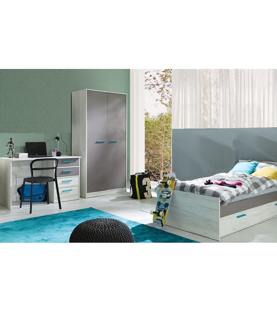 Chambre complète DESTI avec armoire et bureau – Réf. DTOBXQJRD7318458351