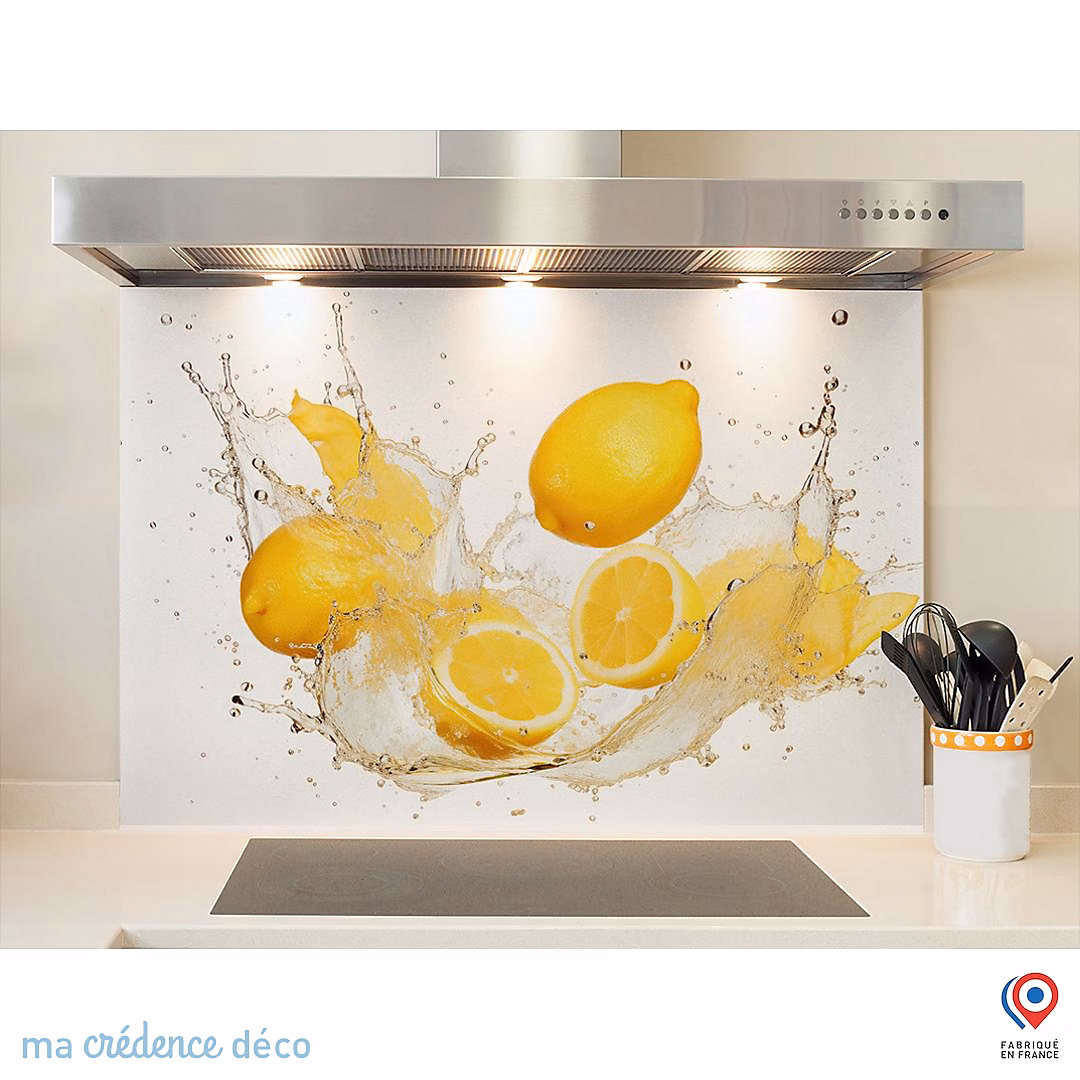 Crédence cuisine fond de hotte Bain de citrons 2 – Verre trempé | L 90 cm x H 60 cm | MaCrédenceDéco