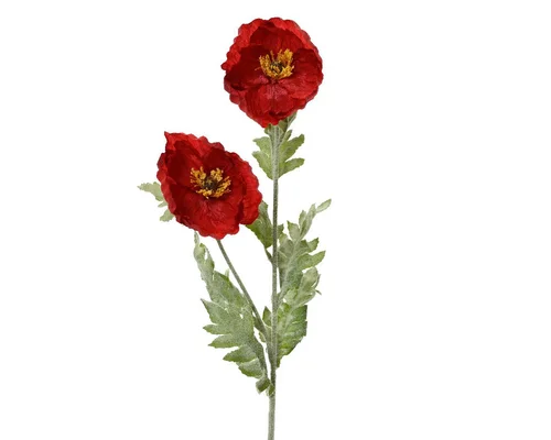 Coquelicot en polyester rouge 2 fleurs - 21 x 9 x 106 cm
