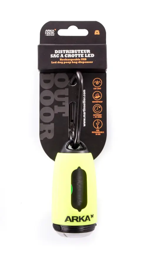 Distributeur de sacs à crottes coloris jaune LED Martin Sellier - 10 x 4,5 cm