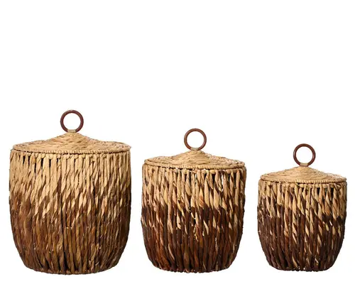 Panier de rangement en jacinthe brun et beige grand modèle - Ø 38 x H 44 cm