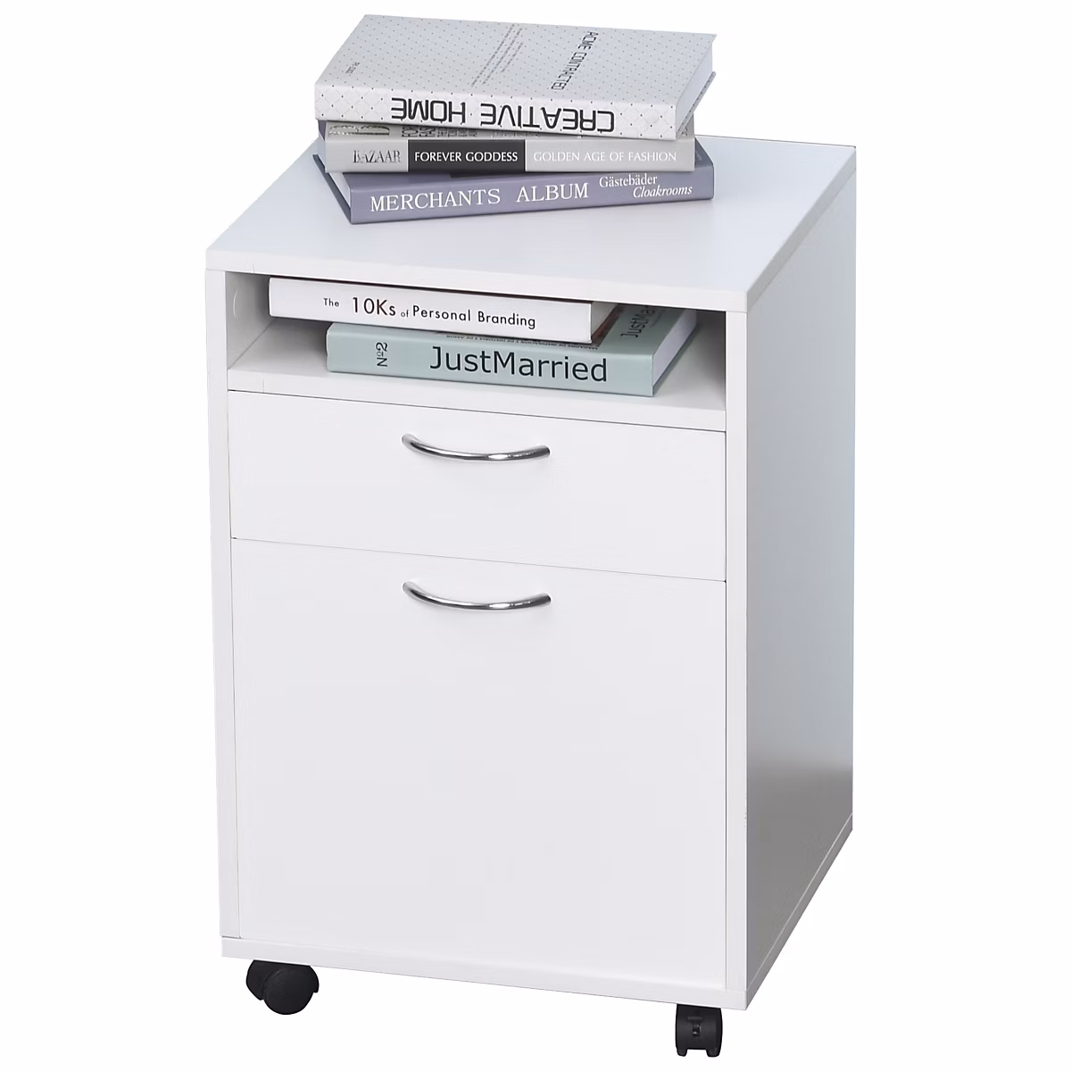 Caisson de bureau rangement bureau sur roulettes tiroir placard niche panneaux particules blanc | Rangement bureau
