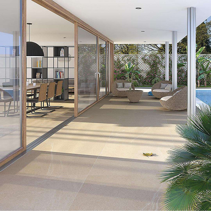 Carrelage extérieur antidérapant effet pierre beige 120 × 120 cm SEINE R CREMA