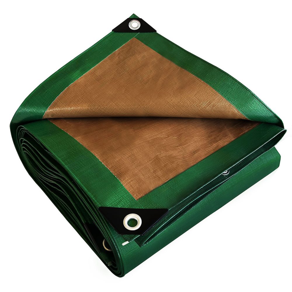 Bâche de Chantier 2 × 3 m – TECPLAST, HQ250CH, Verte et Marron, Haute Performance, Bâche de protection étanche pour Travaux