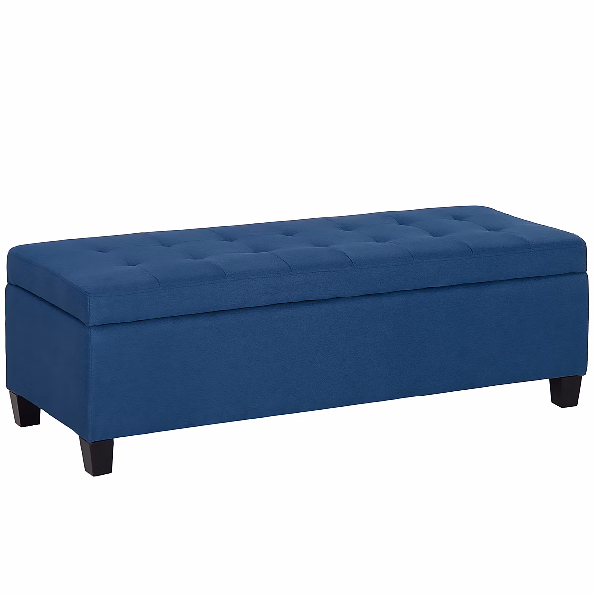 Banquette coffre style Chersterfield siège capitonné tissu pieds bois dim. 125 × 49 × 41 cm bleu