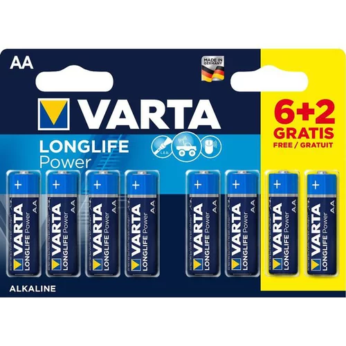Piles alcalines AA/LR6 Varta Longlife power - Le lot de 6+2