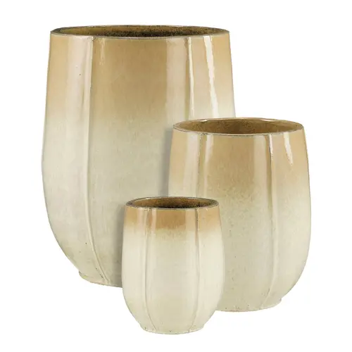 Pot haut Corsica coloris beige en céramique - 44 x Ø 35 cm