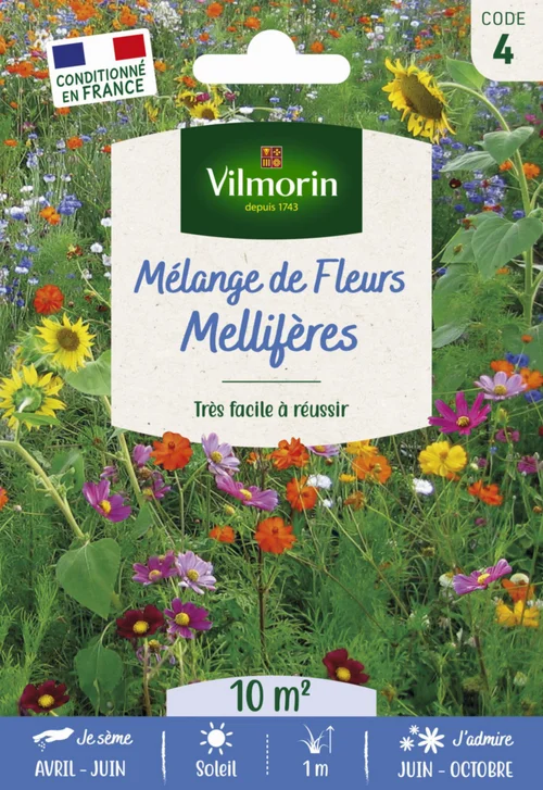 Mélange de fleurs mellifères Vilmorin - graines à semer pour 10 m² de surface