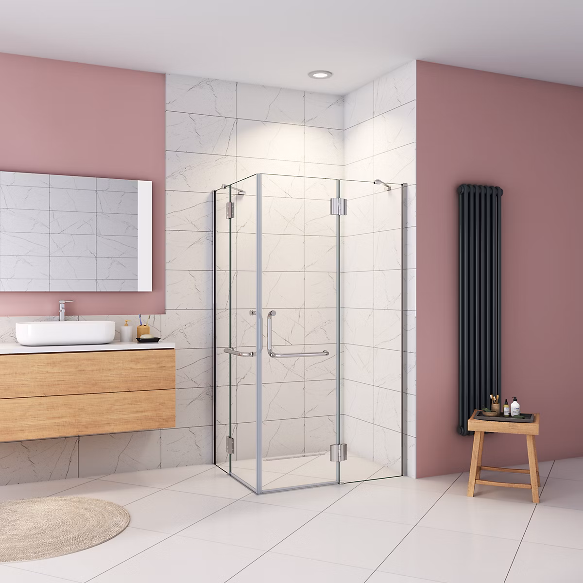 Cabine de douche – 8 mm Verre Anticalcaire, 120 × 80 × 190 cm, alu Chrome, avec porte, serviette