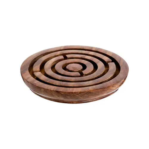 Objet décoratif labyrinthe vintage en bois d’acacia naturel - Ø 15 cm
