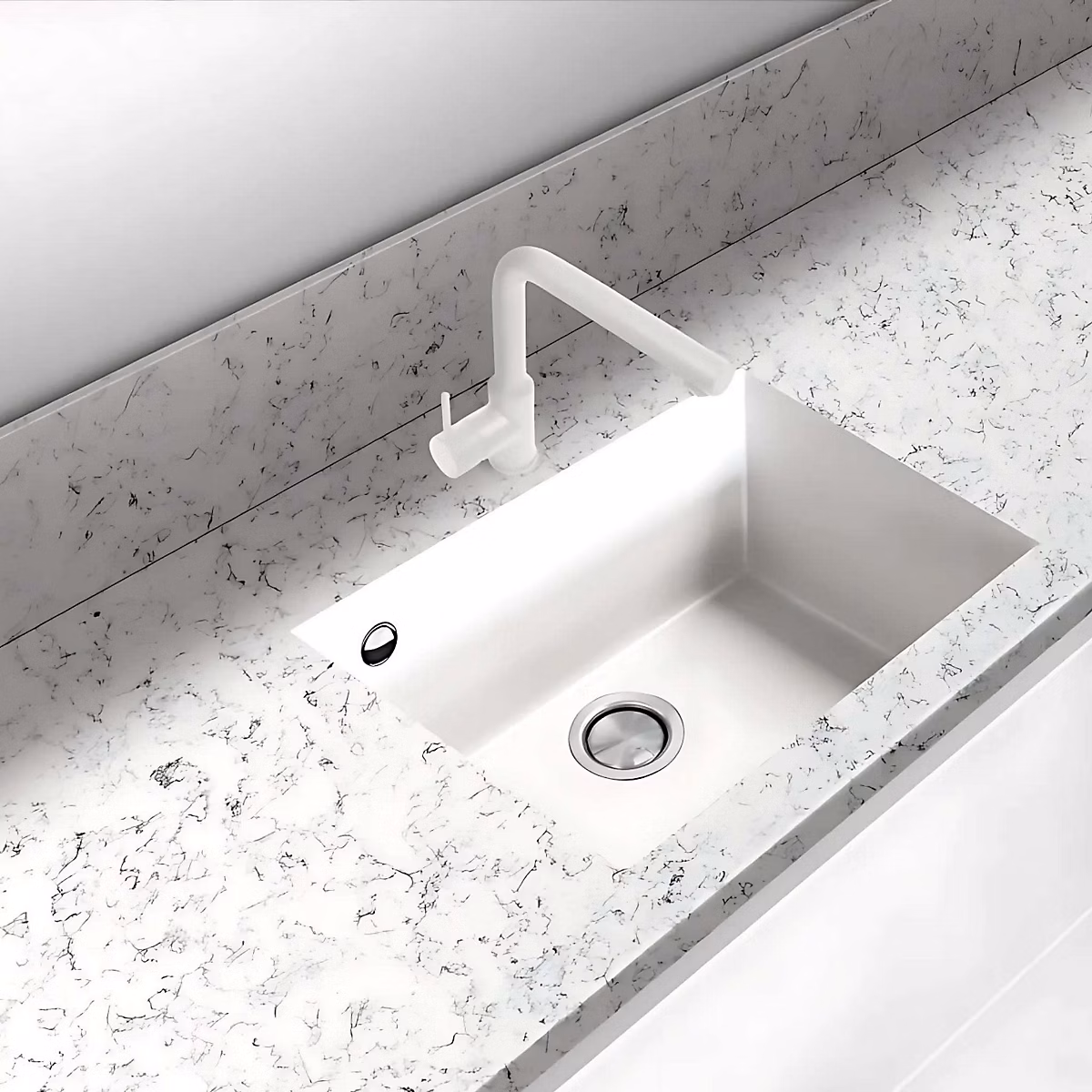 Évier sous-plan 1 Cuve 69 × 40 × 20cm R5mm – Quartz Blanc, Quadra BE FRÉCAN