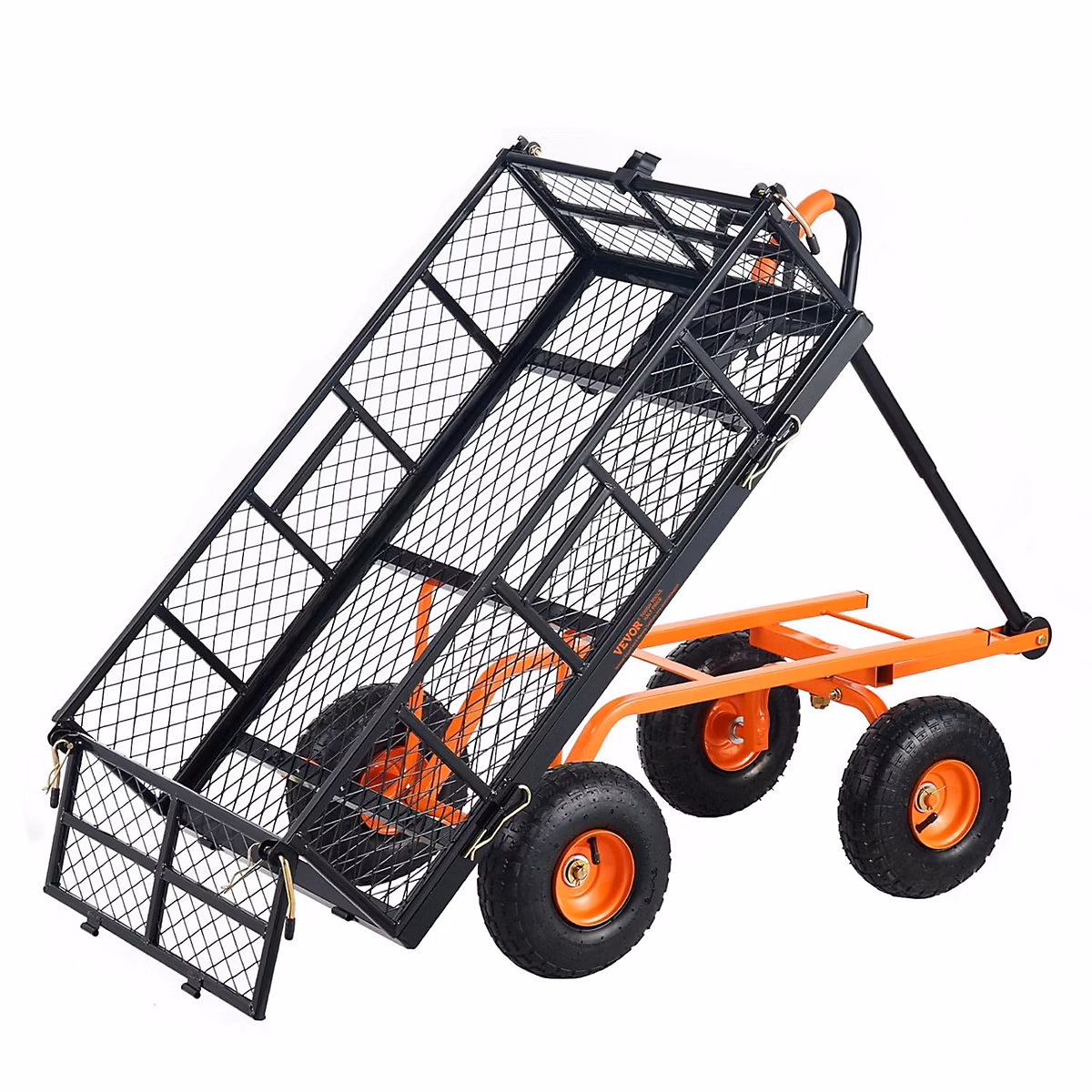 Chariot à benne basculante chariot de jardin en métal robuste avec cadre facile à assembler – poignée convertible 2 en 1