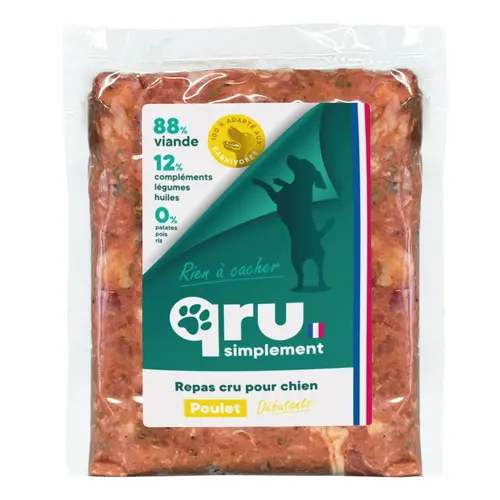 Aliment cru pour chien repas haché poulet Qru Simplement congelé - 450 g