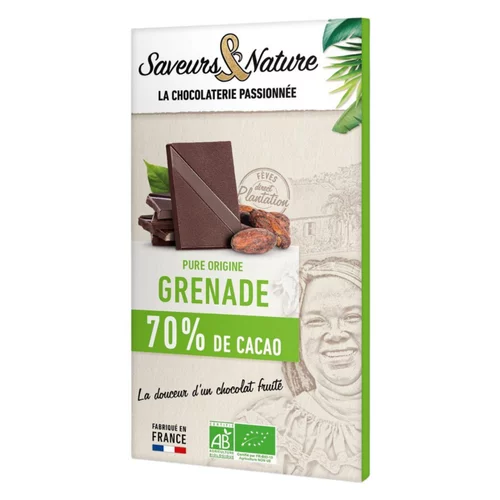 Chocolat noir 70% origine Grenade bio Saveurs et Nature - 80 g