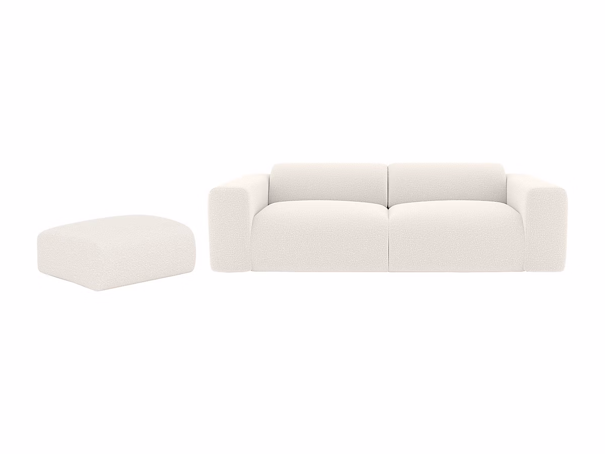 Canapé 3 places et pouf en tissu bouclette blanc POGNI de Maison Céphy | Canapé