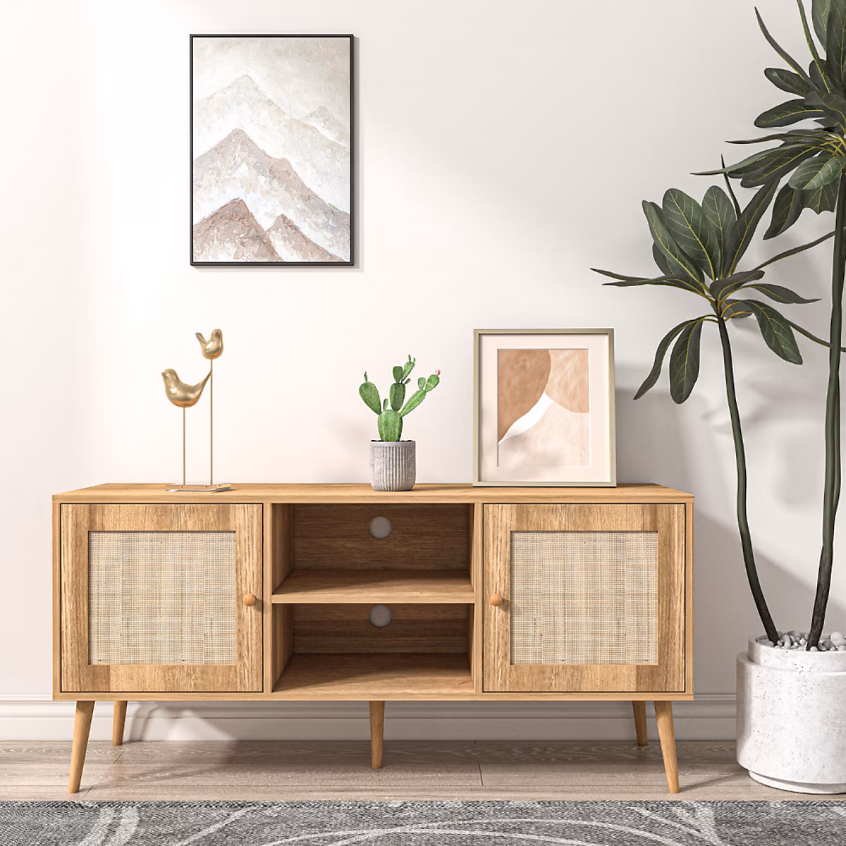 Buffet avec portes effeffet cannage et 2 niches 120 cm CANGE – Réf. ZICYLACDU0159573765