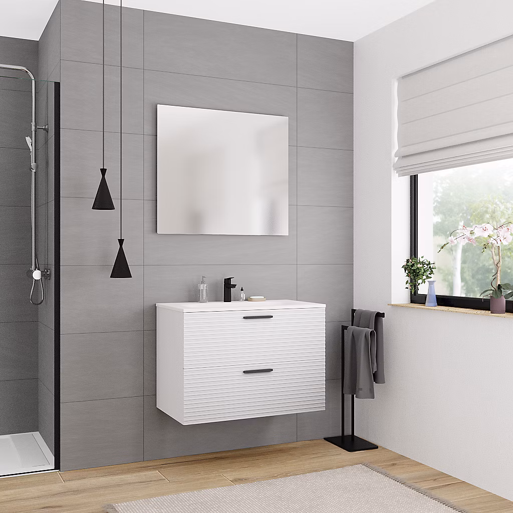 80cm – meuble de salle de bain assemblé | blanc cassé (CERAMIA | 4OW80)