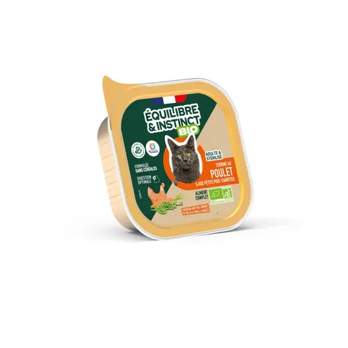 Aliment humide pour chat adulte poulet et petits pois carottes bio Équilibre & Instinct - 85 g