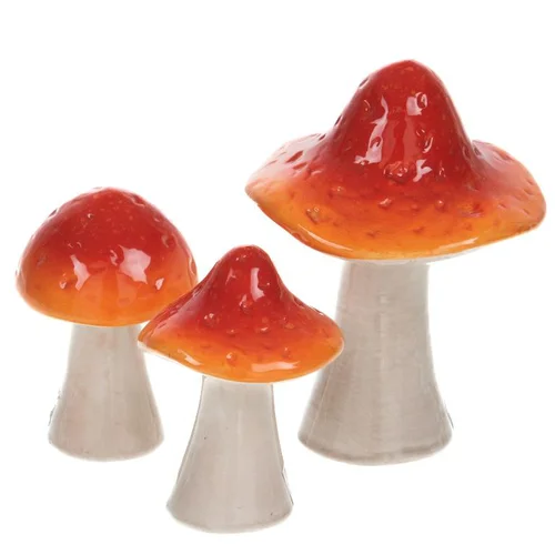 Figurine décorative champignon coloris orange en céramique - 7 x 9 x 7,3 cm