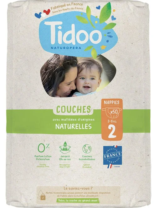 Couches écologiques en sachet T2 (3-6kg) Tidoo - 50 pièces