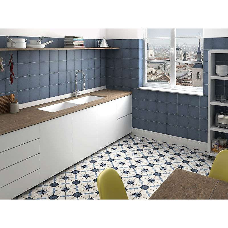 Carrelage sol / mur effet ciment uni bleu gris 20 × 20 cm ART NOUVEAU UNI WOAD BLUE